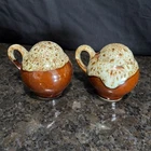 Hull? McCoy? Unique Salt & Pepper Shaker Set Brown Drip Glaze Vintage -Fun Shape