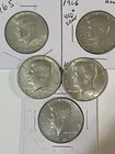 1965-1969 JFK Kennedy Half Dollar, 40% Silver,, Lot of 5 1965,66,67and68,69-D