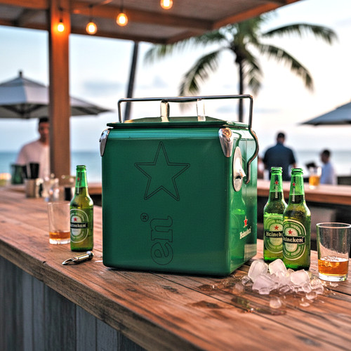 Heineken 14Qt Metal Cooler Box, The Backyard & Tailgating Party Staple with Beer