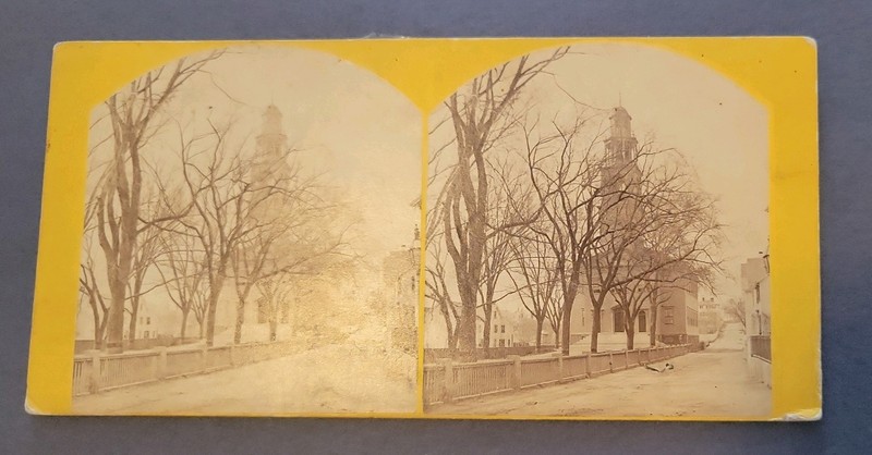 Cape Ann Gloucester Mass. Universality Church Street view Stereoview Photo Card 