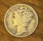 1943 Mercury Dime VF Philadelphia WWII Era 90% Silver Winged Liberty U.S. Coin
