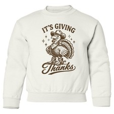 It's Giving Thanks Western Turkey Humor YOUTH Crewneck Sweatshirt