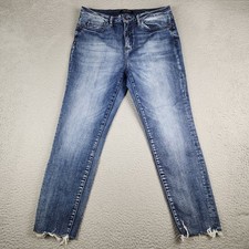 Judy Blue Jeans Womens 13/31 Blue Relaxed Fit Faded Distressed Cutoff Tapered