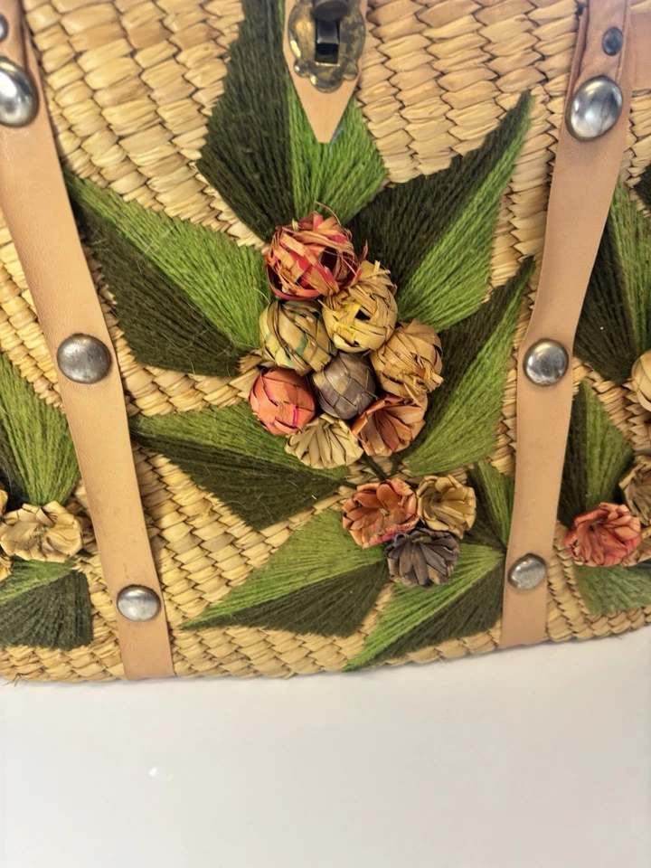 De Colección Hecho a Mano 3D Paja Grande Bolso Tejido Cartera Casa Núcleo Playa Foto 2 de 4