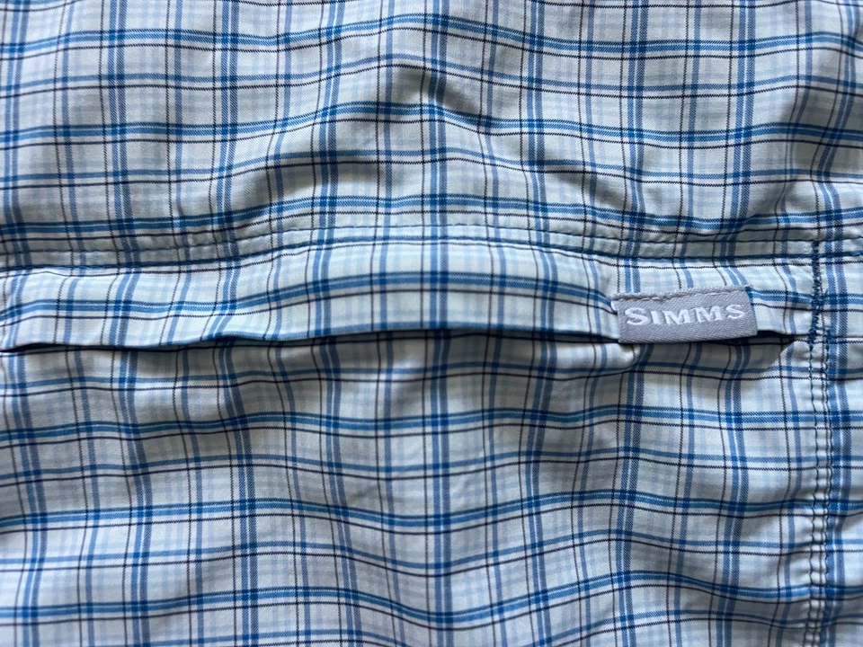 Simms Shirt Mens Medium brrr Blue Plaid Button Up Fishing - Image 2 of 4