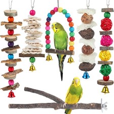 Bird Perch Bird Toys Parakeet Toys,Bird Cage Accessories Wooden Chew Toys Per...