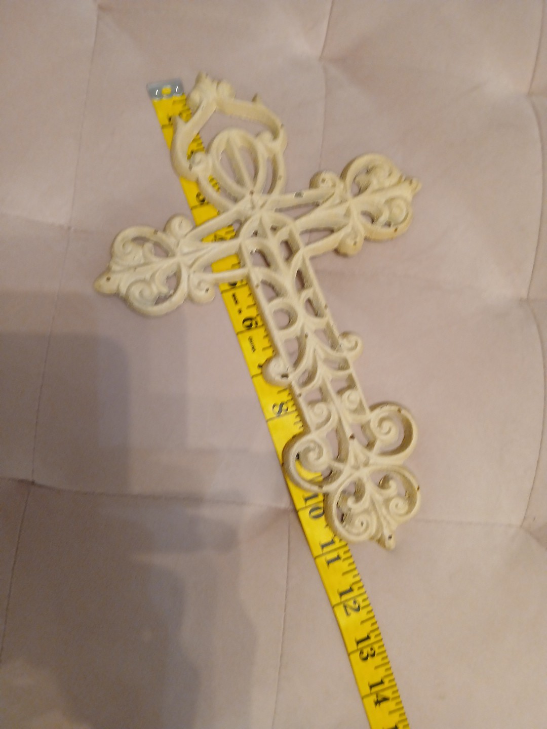 Cast Iron Hanging Wall Cross Decor Cream Off White Distressed Finish 11.5" By 8"