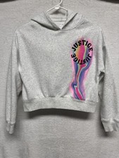 Justice Girls M 10 Gray Cropped Hoodie Rainbow Logo Sweatshirt