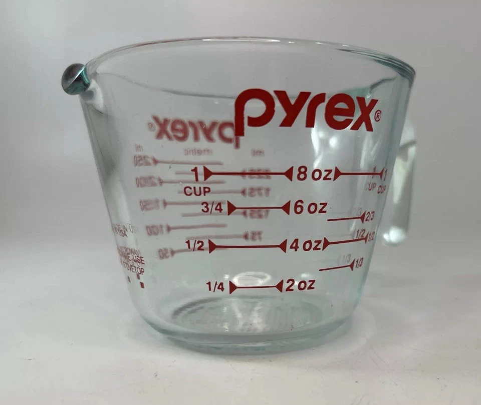 Taza medidora Pyrex Prepware 1 taza, gráficos rojos, transparente Foto 2 de 4
