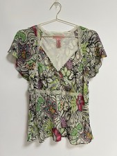 Y2K Vintage Babydoll Top Fairy Whimsy Lace Floral Flutter Sleeve Size 14 Womens