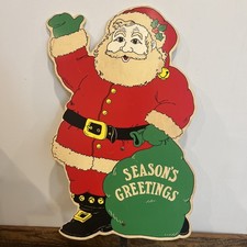 Vtg Christmas Santa Claus Waving Plastic Vinyl Yard Lawn Sign 30  X 18  