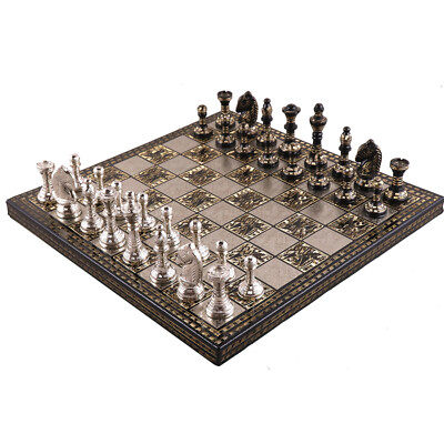 Staunton inspiriert Messing Metall Luxus Schachfiguren & Brett Set-12 ''-Silber &