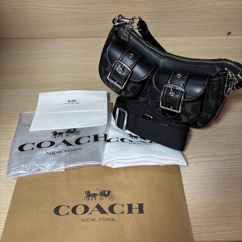 Borsa a mano Coach Cq184 Ashton Baguette firmata denim borsa a tracolla donna NUOVISSIMA - Foto 7 di 11