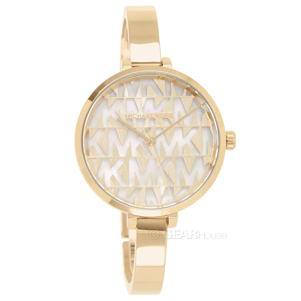 Reloj Michael Kors Naia para mujer MOP, esfera dorada blanca con logotipo MK, brazalete correa de acero Foto 3 de 4