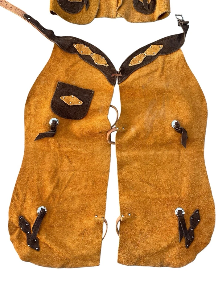 Chaleco vaquero de cuero gamuza vintage años 60 niños traje occidental chaps 4-5 años Foto 2 de 4