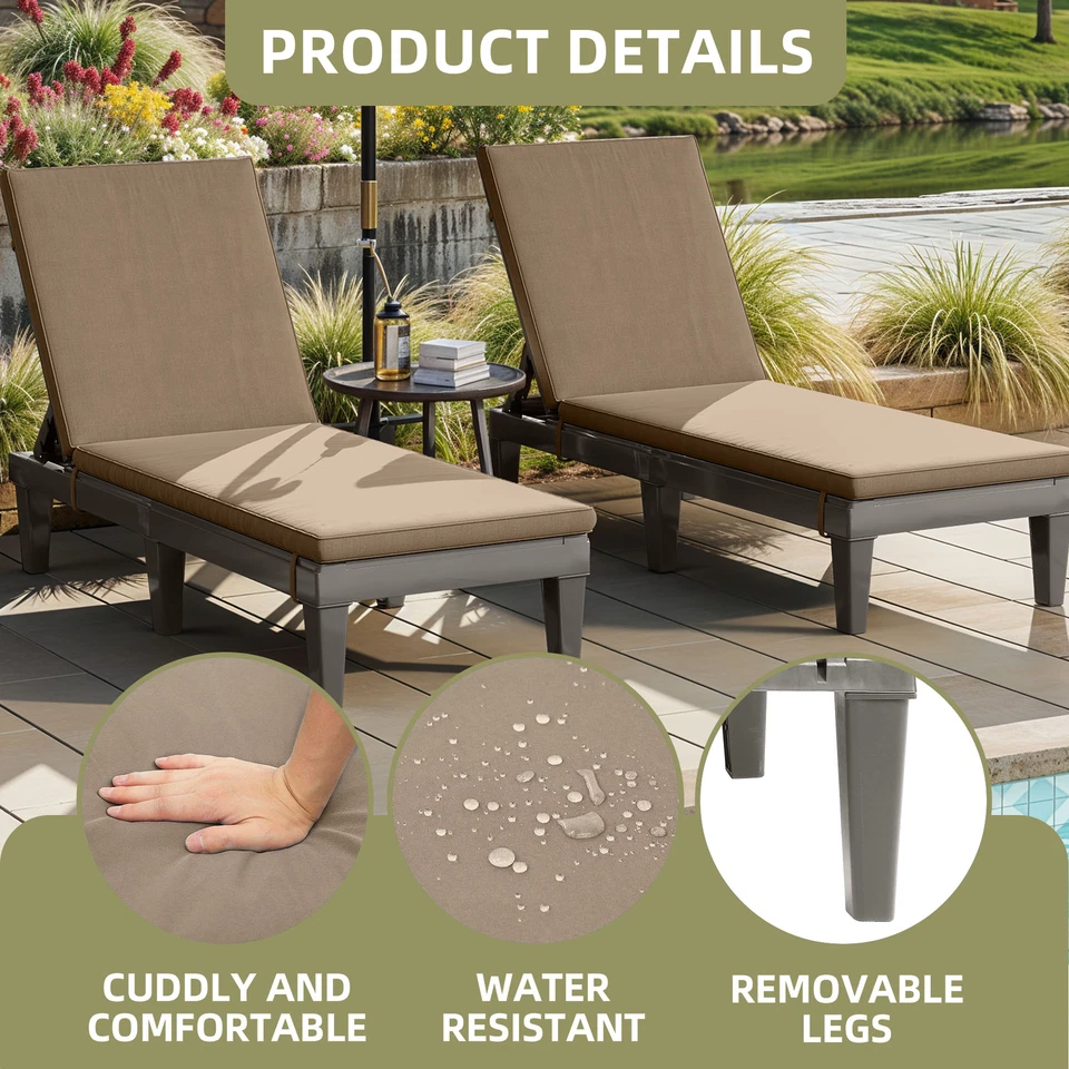 Sillas de playa ajustables para patio chaise salón 2 piezas con cojín suave impermeables Foto 2 de 4