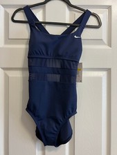 NEW Small Nike Swimsuit One Piece Mesh Navy Blue MSRP 100
