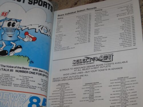 Vintage 1982 Denver Bears Minor League Baseball Game Program- Score Card- Rare! - Picture 2 of 7