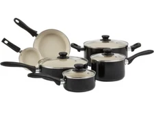 Amazon Basics 11-Piece Pots and Pans Ceramic Cookware Nonstick Set - Black/Cream
