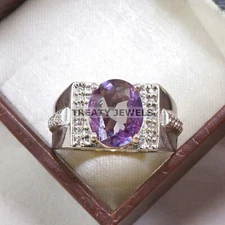 Alexandrite Oval Cut  Gemstone With 925 Sterling Silver Ring For Men's #A640