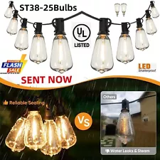 100FT Outdoor String Lights Patio Lights 2Pack-(50ft 25 Led) ST38 Shatterproof