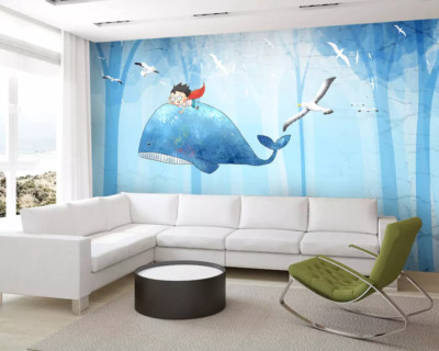 3D Blau Wal Junge ZHUC10595 Tapete Wandbild Fototapete Abnehmbarer Ann