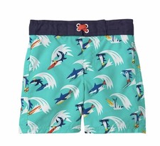 Baby boy shark surf print Swim trunks Cat Jack size 12M Color Aqua UPF
