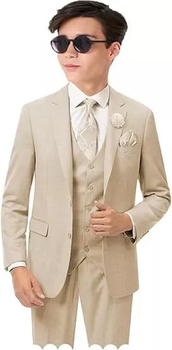 Boys Linen Suit Boys 3 Piece Vest Suit Boy Formal Suit Set Tuxedos for Kids Prom - Picture 18 of 22