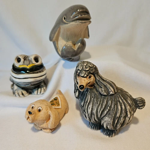 ARTESANIA RINCONADA Figurines Dachshund Frog Dolphin Poodle Signed Uraguay Lot 4