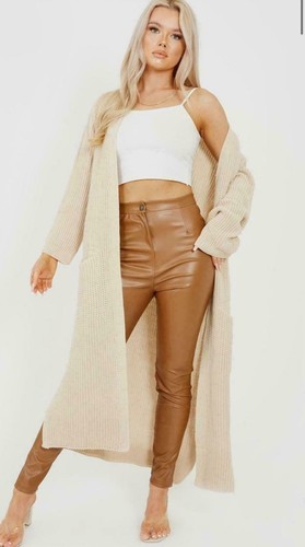 Ladies longline knitted open front maxi with pockets Women knitted cardigan 8-16 - Picture 3 of 25