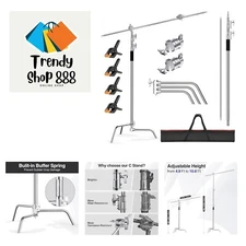 100% Stainless Steel C Stand with Boom Arm, Max Height 10.8ft/330cm Heavy Dut...