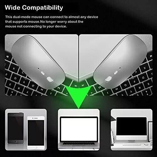Dual Mode Wireless Bluetooth Mouse Rechargeable LED Silent Slim Laptop Mouse Sil - Picture 4 of 13