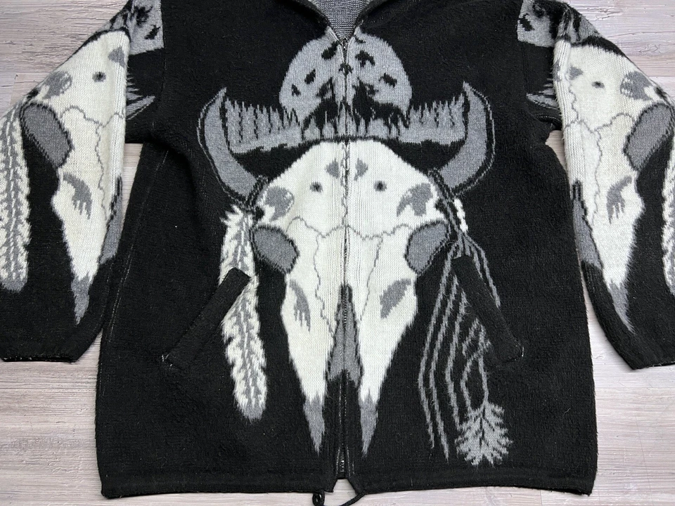 Suéter tejido con capucha para mujer con motivo nativo occidental búfalo calavera cremallera cárdigan talla XL Foto 3 de 4