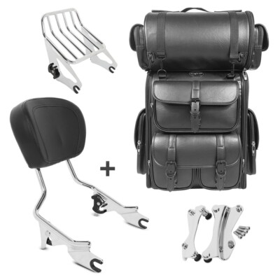 Sissybar W1 + Hecktasche LX für Chopper / Custombikes 14-23 mit Gepäckträger chr