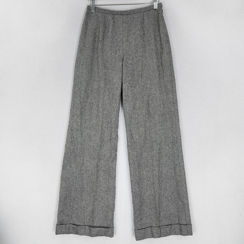 Eddie Bauer Hose Damen 4 grau Fischgrät Wolle; Mischung weites Bein Vintage Hose