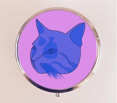 Cat Head Pill Box Case Pillbox Holder Trinket Purple Cats Pop Art
