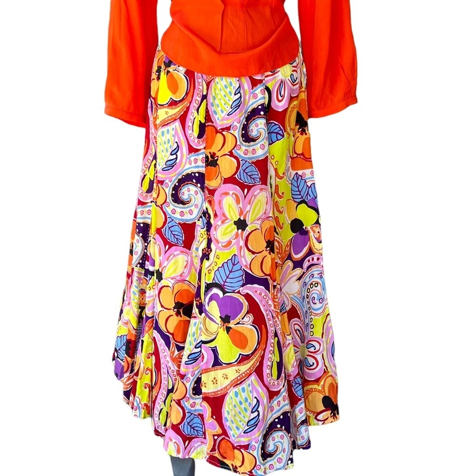 Falda vintage años 90 Peter Nygard seda/algodón mod paisley con volantes dobladillo-seda talla 8 Foto 2 de 4