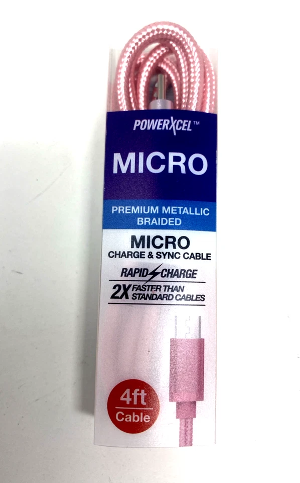 3 PCK PowerXcel BRAIDED 4ft Micro USB Cable FAST Charger Cord Rapid Charge Sync - Image 2 of 3