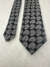 Ted Baker Mens Tie Black & Silver Geometric Made In USA Silk 60"