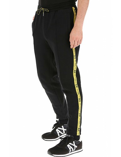 ARMANI EXCHANGE pantalone uomo nero con elastico in fondo stile tuta nero e  gial | eBay
