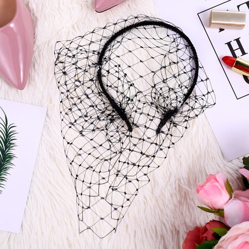 Diadema de malla con velo de encaje negro de 1 pieza para boda fiesta del té - Imagen 7 de 10