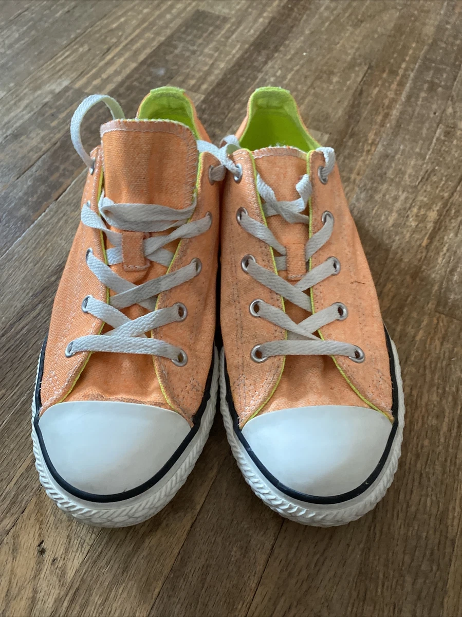 Converse Chuck Taylor Youth Neon Orange Washed Sz 4 Double Tongue
