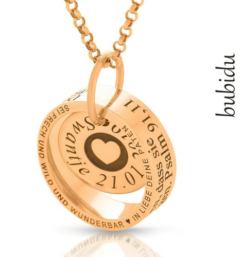 Taufring Spruchkette Taufschmuck rosé vergoldet Herz Kette Namensschmuck - Bild 1 von 4