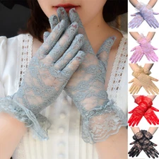 Women Sexy Short Lace Floral Finger Gloves Sheer Mesh Fancy Dress Bride Wedding
