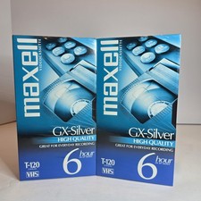 Two Maxell T-120 GX-Silver High Quality 6 hr Blank VHS Tapes - NEW / SEALED