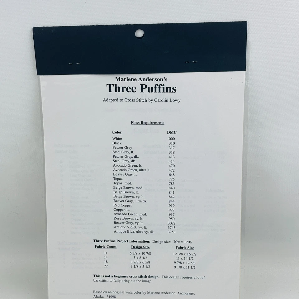 Puffins Alaskan Cross Stitch Pattern 8.5x5 Finished Size Marlene Anderson 1998 - Image 4 of 4