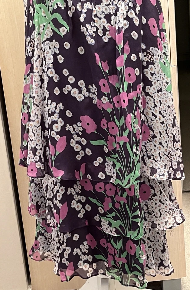 ZARA BASIC JOLIE ROBE BRETELLES taille L t40 SOIE VOLANTS VERT ROSE VIOLET - Photo 2/4