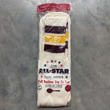 Vintage All Star Tube Socks 1 Pair 9-15 Soft Spun Cotton USA Burgundy Gold White