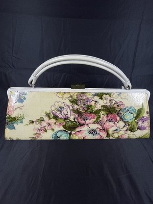 Vintage 1950s EMPRESS Bags Long Floral Fabric Plastic Coated Purse