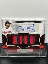2025 Topps Tier One Shane Bieber T1 Relic Auto Red Dual Patch 09/ 10 #AT1R-SB